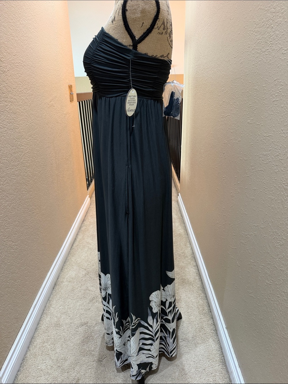 Soma Black Strapless Maxi Dress with Cream Floral Hem - Picture 5 of 6